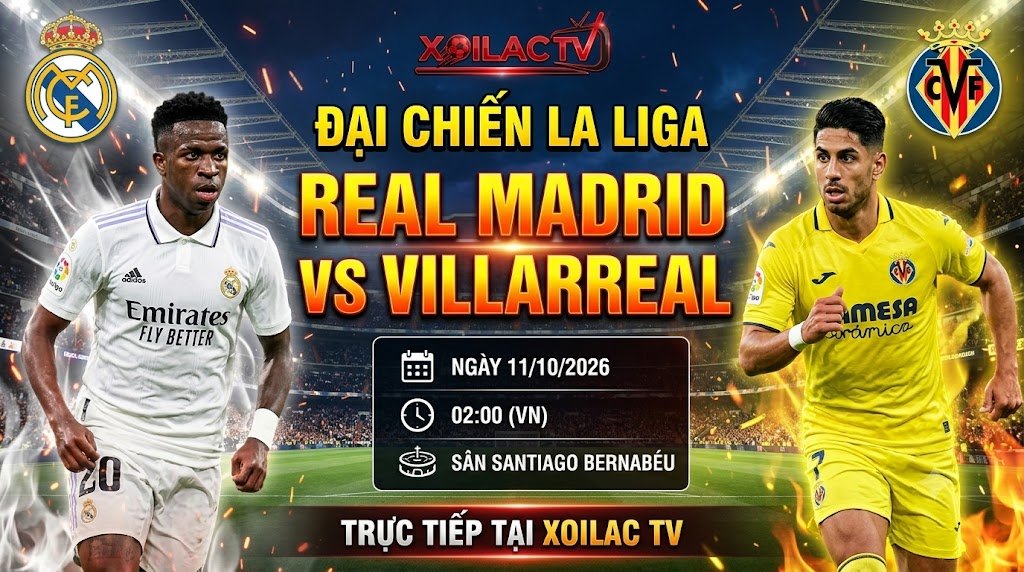 Ảnh bìa nhận định Real Madrid vs Villarreal vòng 8 La Liga, soi kèo và xem trực tiếp tại Xoilac TV.